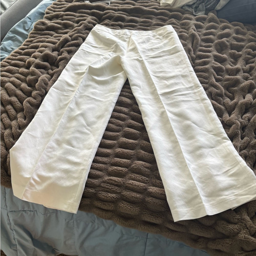 LOFT white linen trousers slacks - wide leg, worn once - Picture 6 of 10